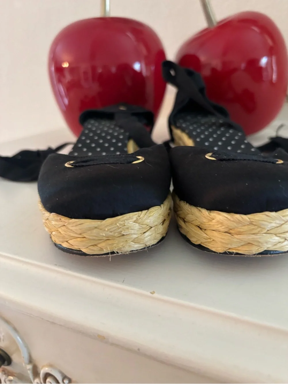 kate spade Black Espadrille Wedges with Polka Dot Insole